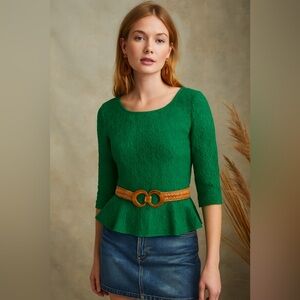 Anthropologie Moulinette Soeurs Green Lace Peplum Blouse – Fits Like 6/8
